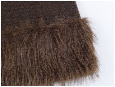 Ladies Coat With Plush Hem Faux Fur Single Breasted Patchwork Knitted Coat Autumn And Winter Daily Fashion Versatile Coat