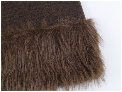 Ladies Coat With Plush Hem Faux Fur Single Breasted Patchwork Knitted Coat Autumn And Winter Daily Fashion Versatile Coat