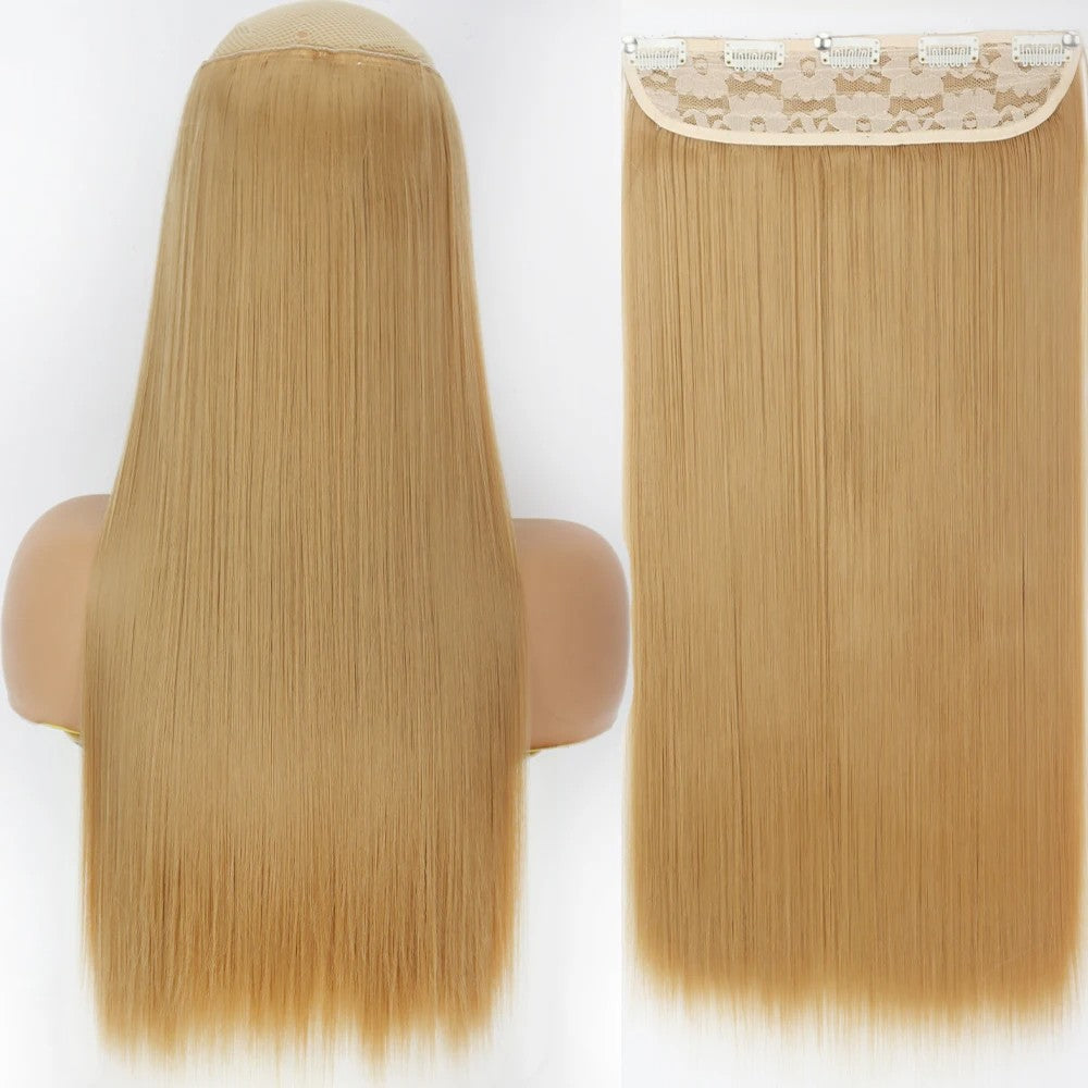 Extensão de Cabelo Liso Comprido de Fibra Sintética Resistente ao Calor com 5 Clipes 22"32" Preto Castanho Loiro