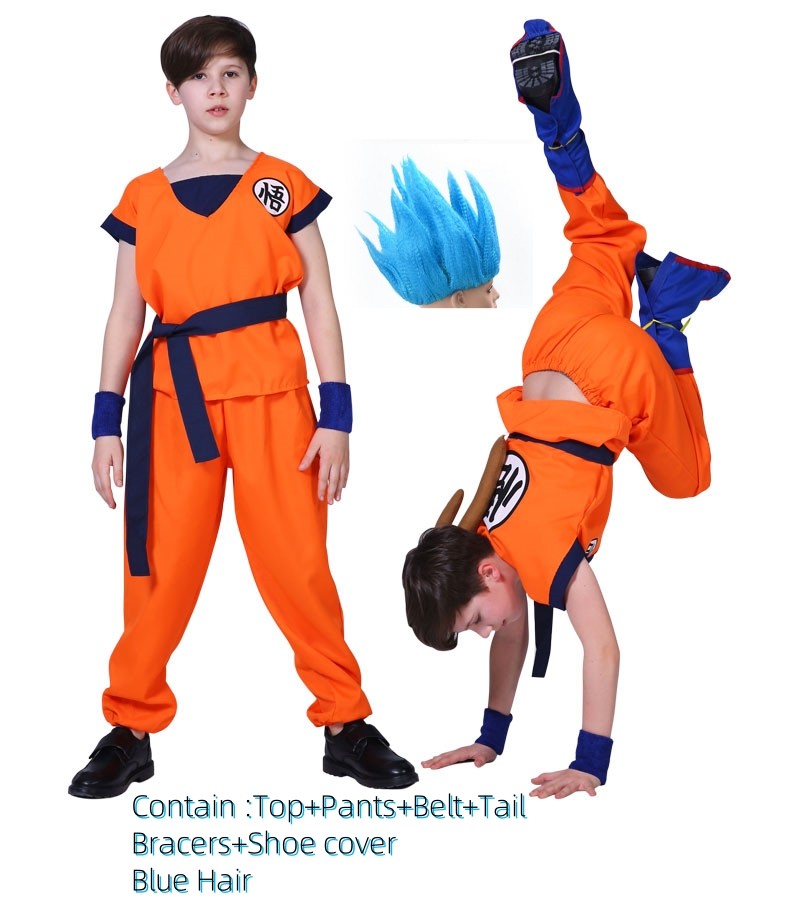 Halloween Adult Kids Son Goku Cosplay Costumes Suits Krillin Outfits Anime Party Child Costumes Tail Wrister Super Saiyan Wig