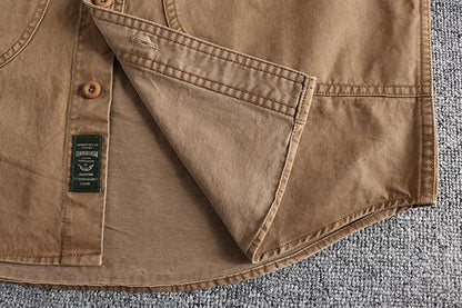 2025 Autumn New American Retro Woven Twill Cargo Shirt Men's Fashion 100% Cotton Washed Long Sleeve Double Pocket Casual Jacket