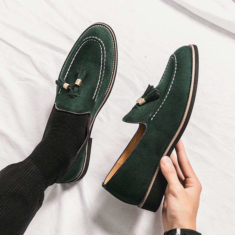 New Fashion Tassel Leather Men Shoes Slip On Loafers Round Toe Patchwork Suede Dress Shoes Man Daily Wedding Party Shoes for Man