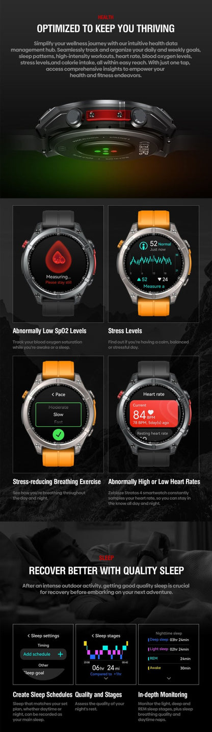 NOVO Smartwatch Zeblaze Stratos 4 GPS Tela AMOLED de 1.43 polegadas Bússola Integrada Altímetro Barométrico Lanterna Chamada de Voz