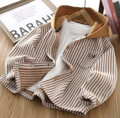 2025 Spring New Childrens 67 Striped Hooded Cardigan Sweatshirt