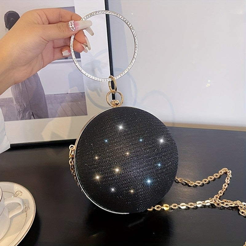 Women's Crystal Ball Clutch Bag Shiny Round Elegant Dinner Party Purse Luxury Female Party Handbags