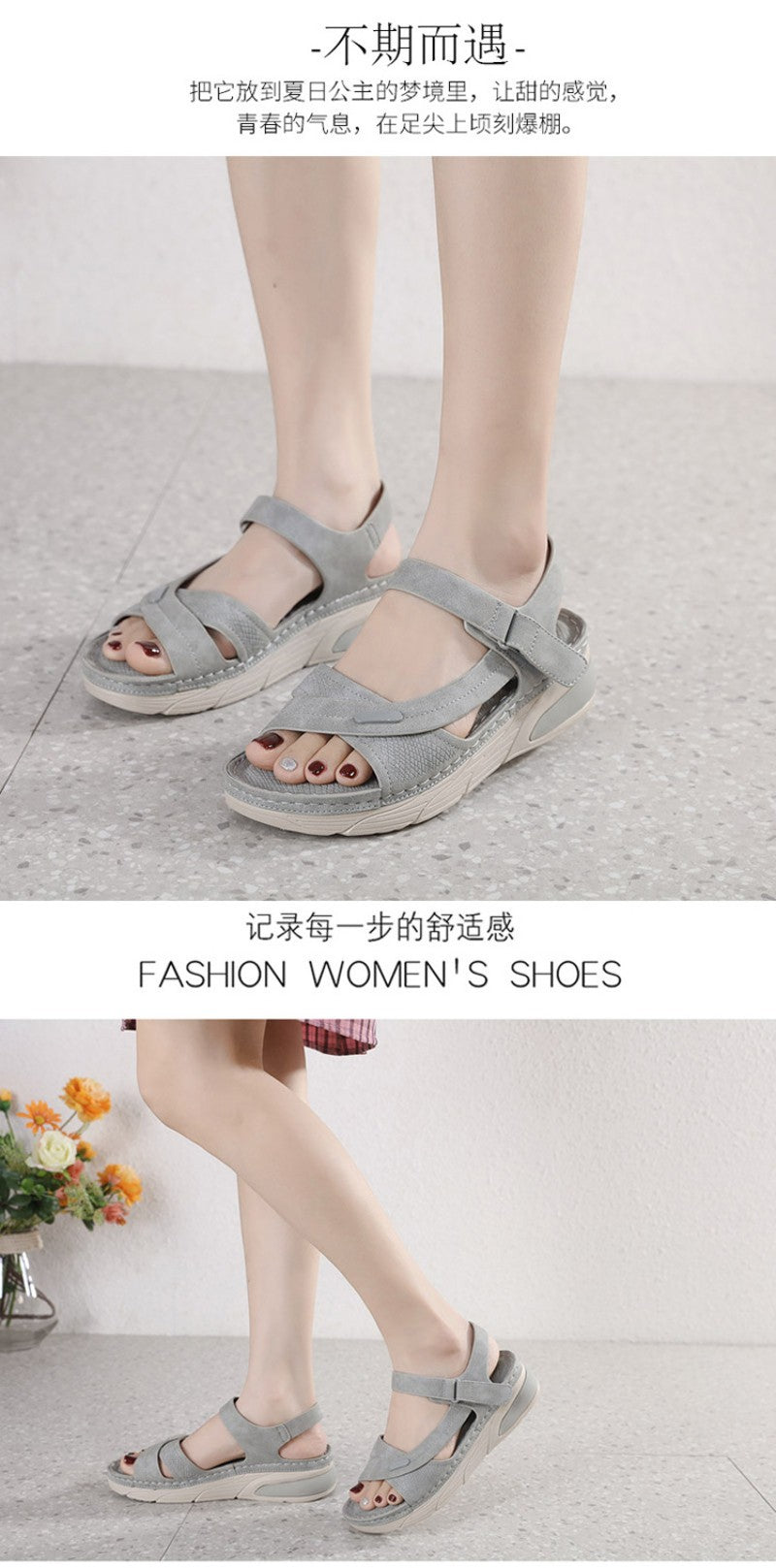 Sandal Lightweight Casual Sporty Comfortable Thick-Soled Velcro Versatile Fashion Trend Breathable National Style Wear-Resistant