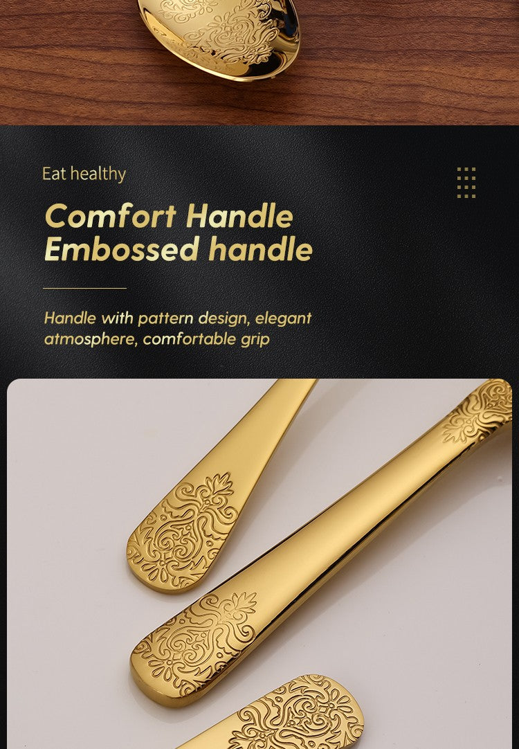5Pcs Cutlery Set Stainless Steel Tableware Carving Golden Dinnerware Set Knife Fork Spoon Silverware Flatware Kitchen Untensils