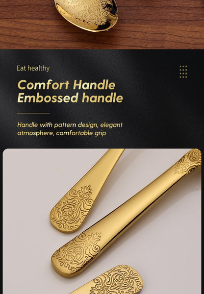5Pcs Cutlery Set Stainless Steel Tableware Carving Golden Dinnerware Set Knife Fork Spoon Silverware Flatware Kitchen Untensils