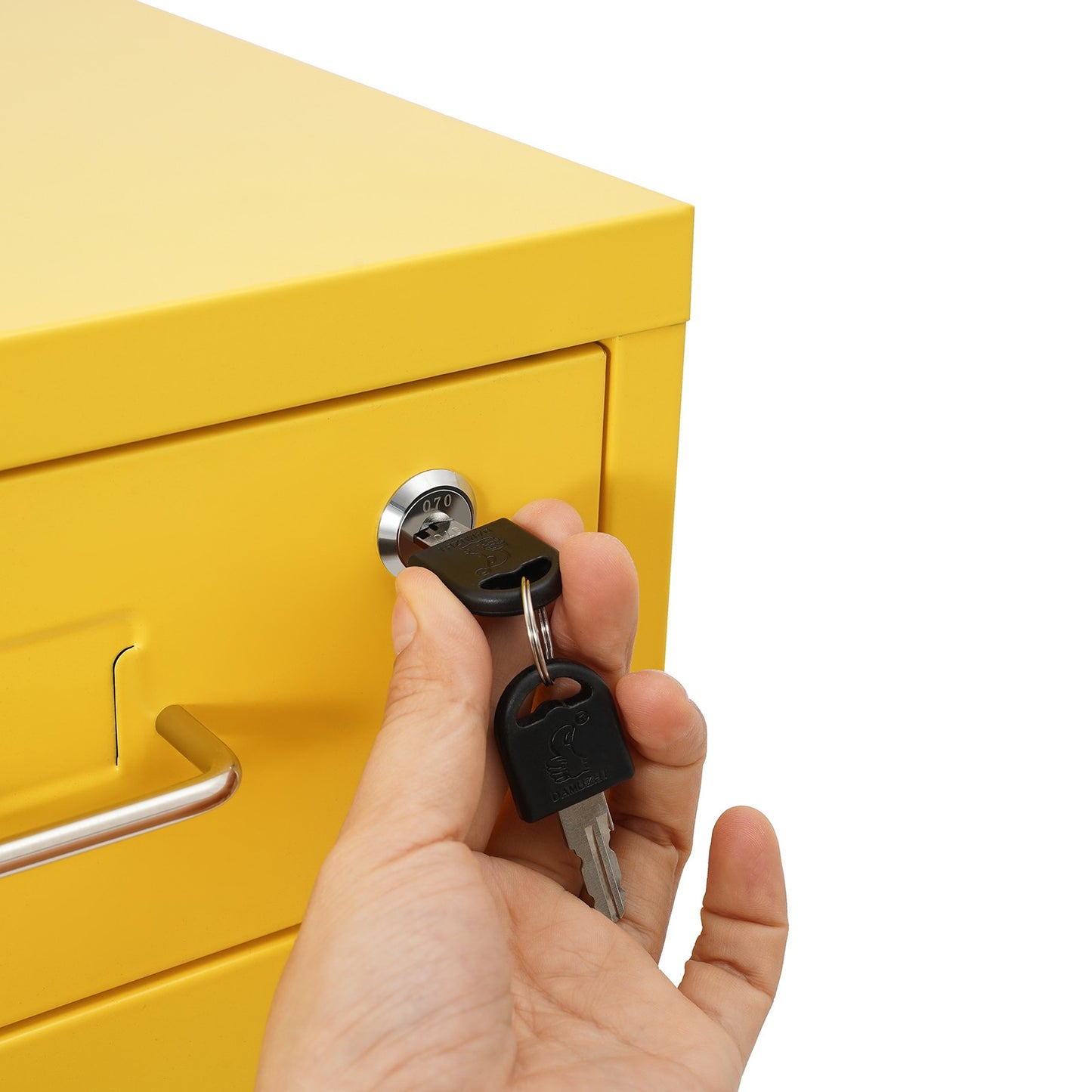 Gaveteiro de Metal com Rodas e Fechadura | Armário para Documentos com 6 Gavetas para Escritório em Casa, com Rodas | Branco-sujo/Verde/Amarelo