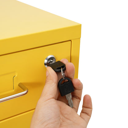 Gaveteiro de Metal com Rodas e Fechadura | Armário para Documentos com 6 Gavetas para Escritório em Casa, com Rodas | Branco-sujo/Verde/Amarelo