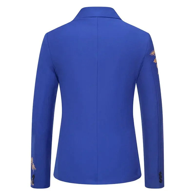 2024 New Men Business Social Suit Loose Jacket Black / White / Royal Blue Fashion Male Wedding Prom Party Rose Printed Blazers