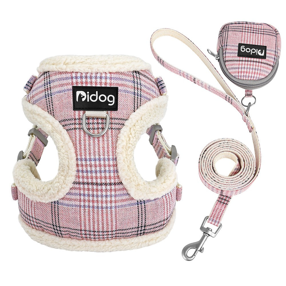 Conjunto de Coleira e Peitoral Respirável para Cães Peitoral de Pele para Cães Quente de Inverno Colete Corda para Passeio de Animais com Saco de Lixo para Cães Pequenos e Médios