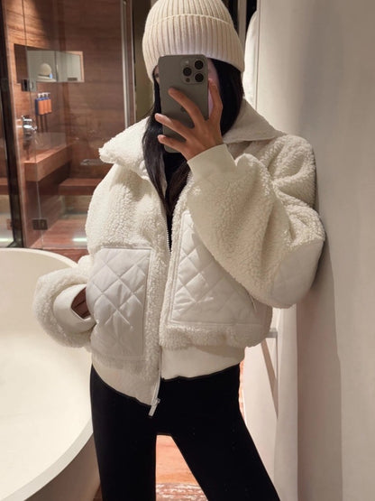 Loose Fit Long Sleeves Short Jacket High Street Zipper Winter Jacket Women Casual Fashion Warm Lamb Fleece Jackets for Women