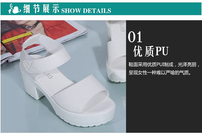 Summer New White High-heeled Women's Sandals Women's Chunky Heel Wedge Platform Sandals Fish Mouth Shoes Roman Sandals for Women