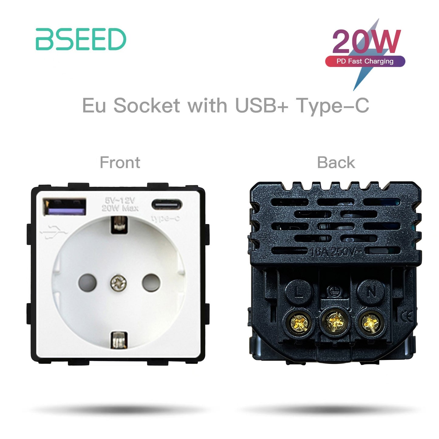 BSEED EU Standard Wall Socket with USB RJ45 TV Satellite Plug Glass Panel DIY Free Combination Function Part for Home Automation
