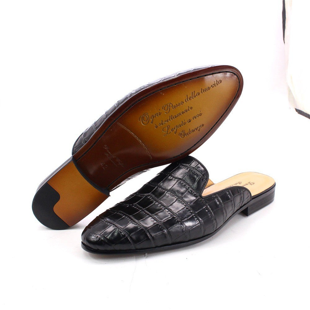 Men's shoes, genuine leather toe caps, slippers, men's fashionable outdoor men's half slipper leather shoes, loafers