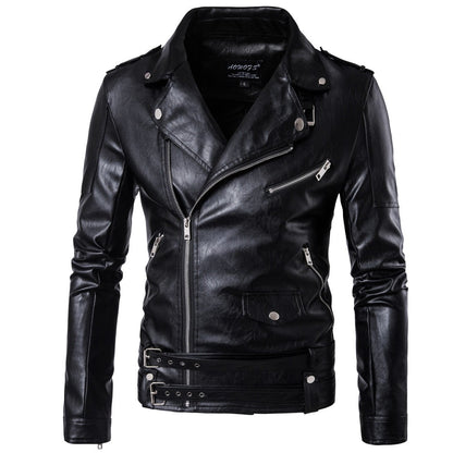 Motorcycle Slim Leather Jacket Men's Leather Jacket British Fashion Men's PU Leather Jacket mens solid color leather jackets