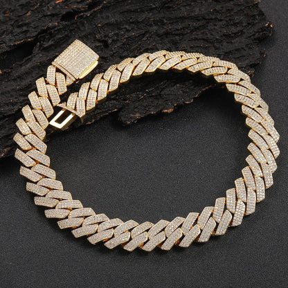 NUOYA High-Quality Hip-Hop Jewelry 20mm Jewelry Ice Necklace Diamond Three Rows Of Zircon Thick Cuban Chain Men's Necklace