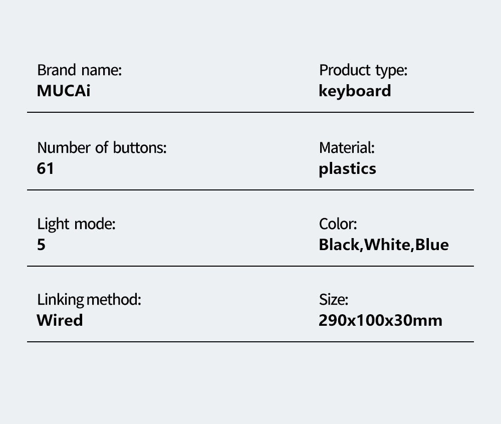 Teclado Mecânico Gamer MUCAI MK61 USB Esports 61 Teclas Eixo Vermelho Com Fio Cabo Destacável Retroiluminação RGB Hot Swap