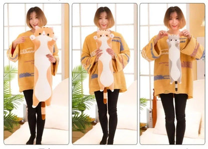 Long Cat Plush Body Pillow Creative Cute Animal Stuffed Cushion Soft Sofa Decorative Throw Pillow Large Sleeping Cushion Decor