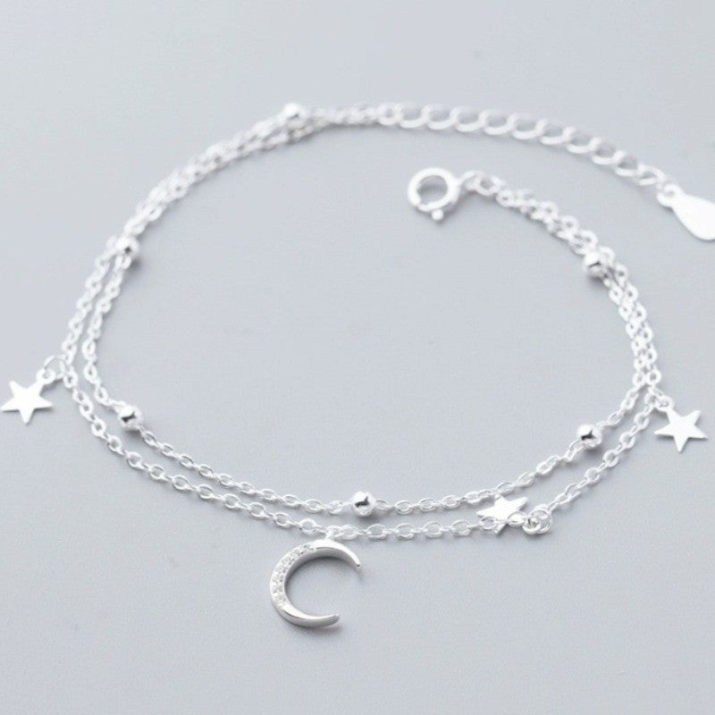 Sparking 925 Sterling Silver Star Moon Bracelets For Women Girls Vintage Korean Crystal Bracelets Party Charm Jewelry Gifts