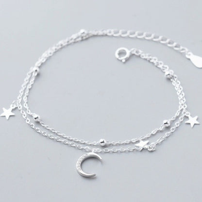 Sparking 925 Sterling Silver Star Moon Bracelets For Women Girls Vintage Korean Crystal Bracelets Party Charm Jewelry Gifts