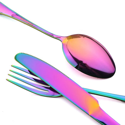 AJOYOUS Jogo de Louça de Aço Inoxidável Espelhado 24 Peças Talheres Ocidentais Faca Garfo Colher Conjunto de Talheres Utensílios de Cozinha Prateados