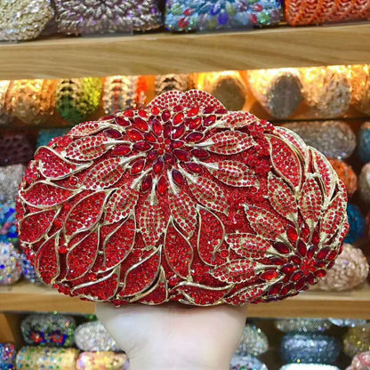 XIYUAN women red/pink/blue/gold/silver Hollow Out Flower Birthday party Crystal Evening bag Clutch purse Minaudiere Handbags