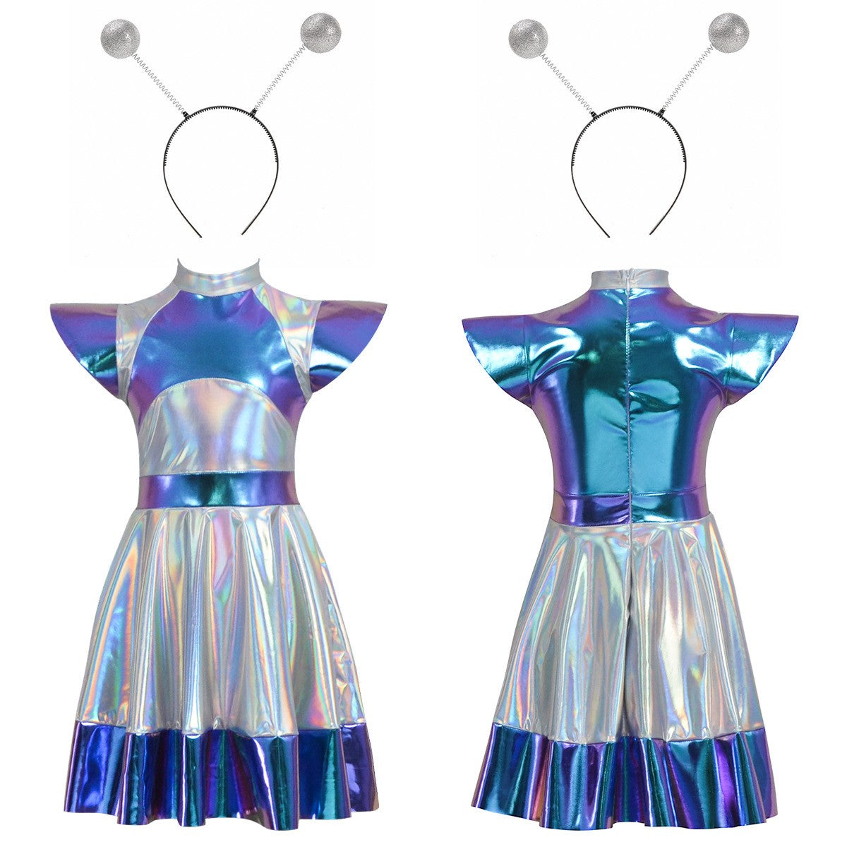Cyber Alien Laser Reflective Alien Cosplay Dress, Adult and Children's Party Outfit, Including Tentacle Headpiece