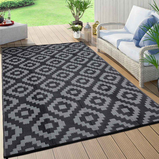 Outdoor Rug Plastic Straw Rug Modern Geometric Waterproof Rug Reversible Outdoor Floor Mat for Patio Porch Backyard Picnic Campi