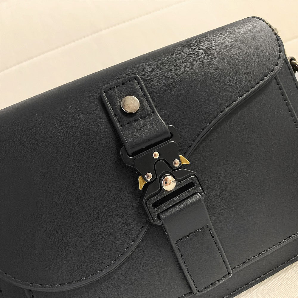 Single Shoulder Bag, Men's Genuine Cowhide Leather, Niche Design, Casual Crossbody Bag, Trendy Texture, Small Square Bag