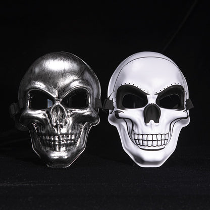 New White Ghost Head Skull Mask Halloween Horror Gold and Silver Mask Horror Smiley Cold Light Sticker Line Mask