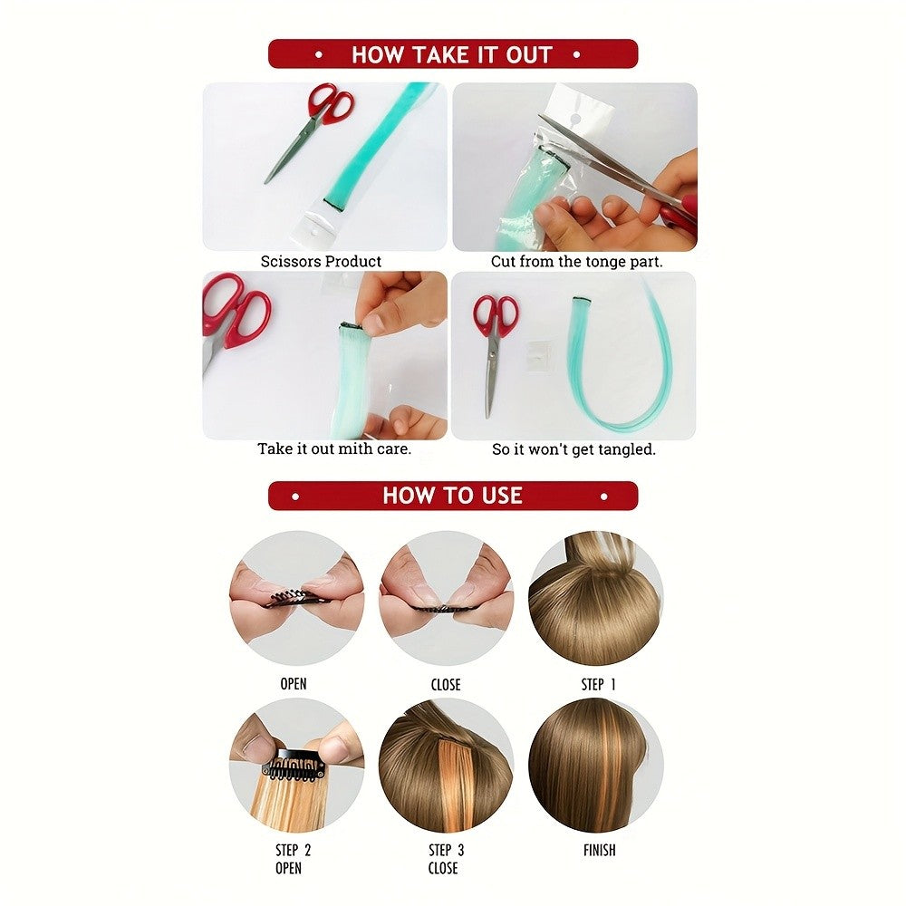 5pcs/Set Long Straight Synthetic Clip-In Hair Extensions for Women Halloween Christmas Party Cosplay