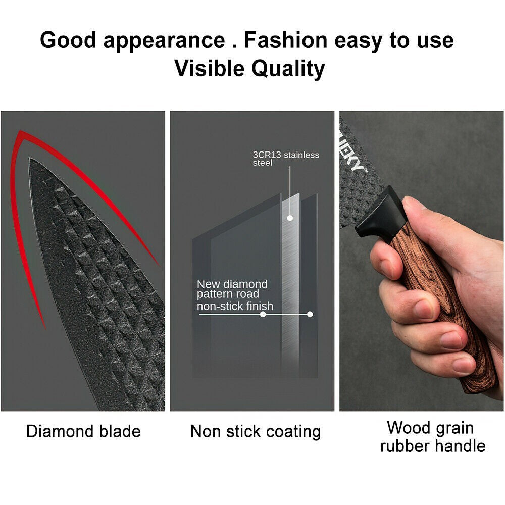 6Pcs/Set Kitchen Knives Set Stainless Steel Forged Kitchen Chef Knife Set Scissors Peeler Slicer Nakiri Paring Knife Gift Case