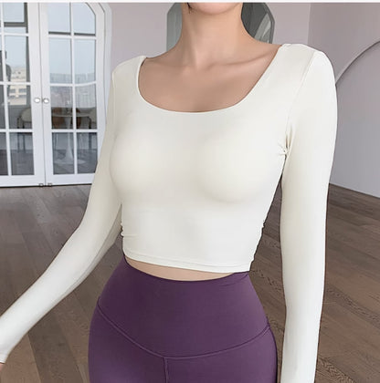 All-in-one deep V open back sexy sports top running training yoga wear slim fit slim casual fitness long sleeves