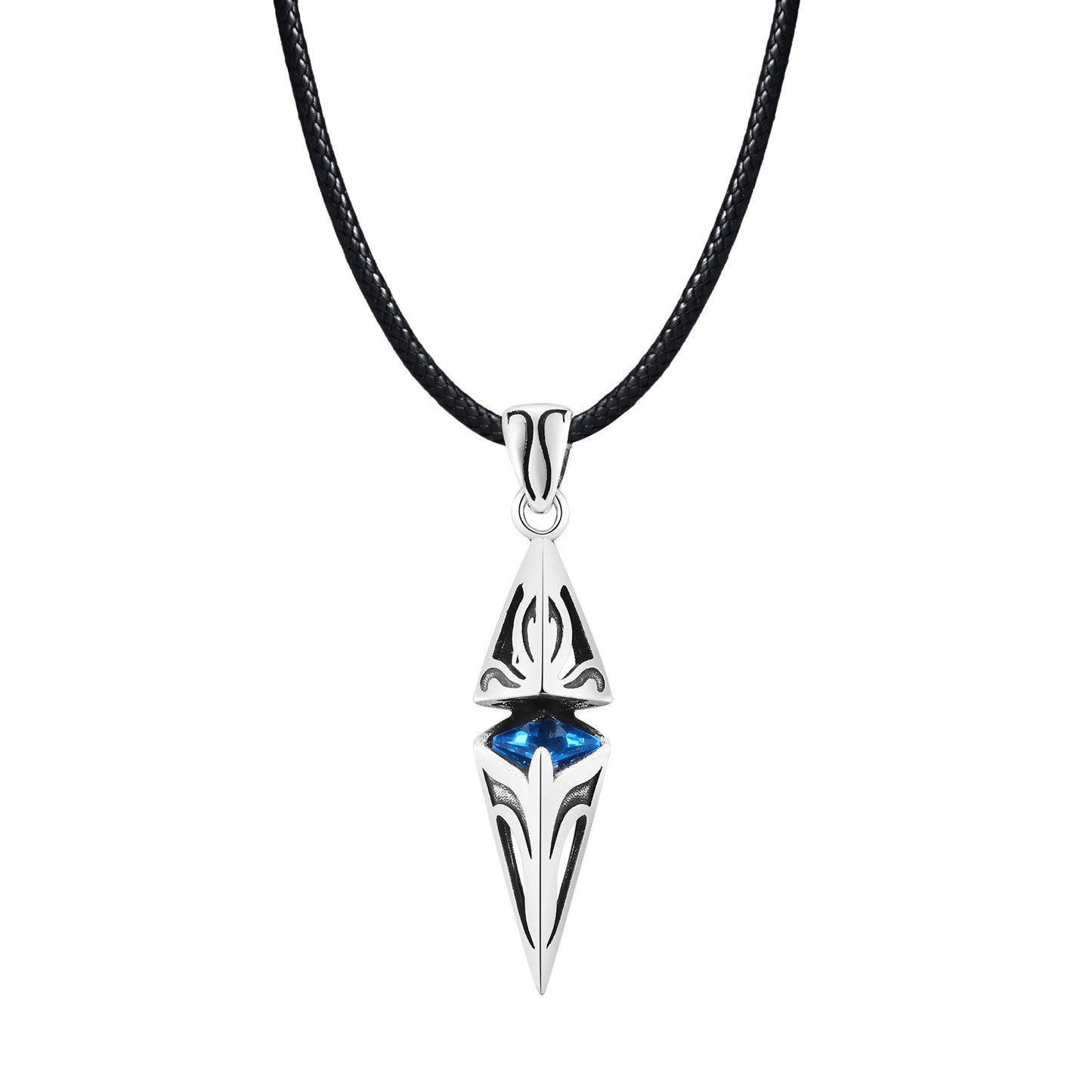Vnox Stylish Blue Stone Necklaces for Men, Stainless Steel Cube Geometric Pendant Collar Jewelry, Birthday Party Gifts for Him
