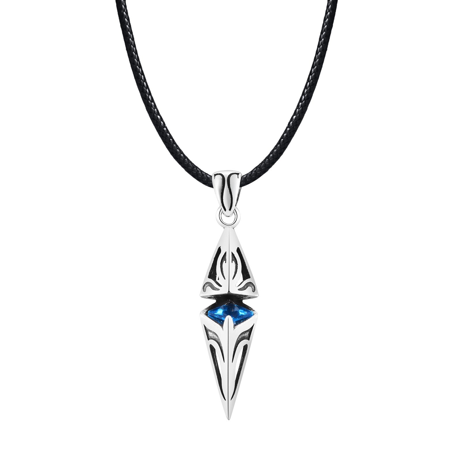 Vnox Stylish Blue Stone Necklaces for Men, Stainless Steel Cube Geometric Pendant Collar Jewelry, Birthday Party Gifts for Him