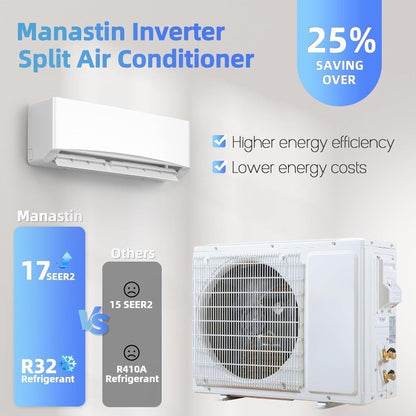 Ar Condicionado e Aquecedor Mini Split de 12000BTU, Sistema Inversor de 115V 17 SEER2, Cobre Até 70m², Instalação Completa