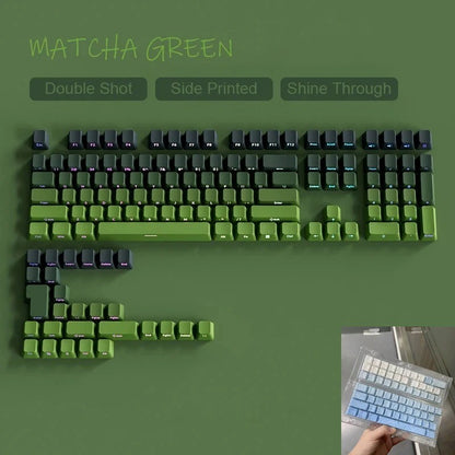 Novas Teclas 133 Gradiente Verde Shine Through Keycaps Impressão Lateral PBT Keycap Perfil Cherry Double Shot para Teclados Mecânicos