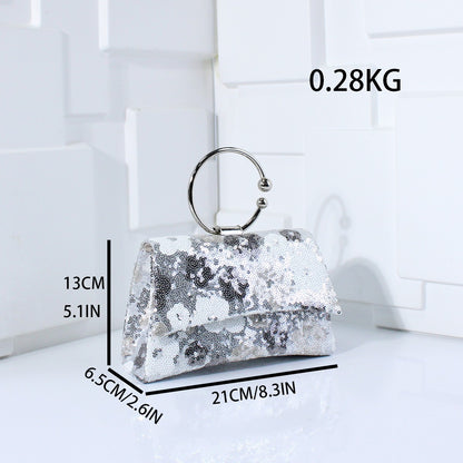 Metal Top Handle Bags for Bridal Women Shiny Sequins Evening Handbag Colorful Flowers Party Clutch Purse Chain Shoulder Bags