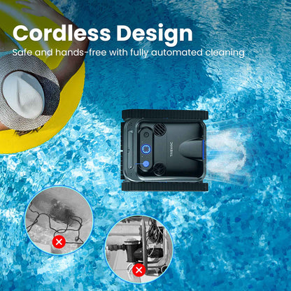 Limpador de Piscina Robótico sem Fio, Aspirador de Piscina para Piscinas Enterradas com 4 Motores, Limpeza de Parede e Linha d'Água, Bateria com 300min de Duração