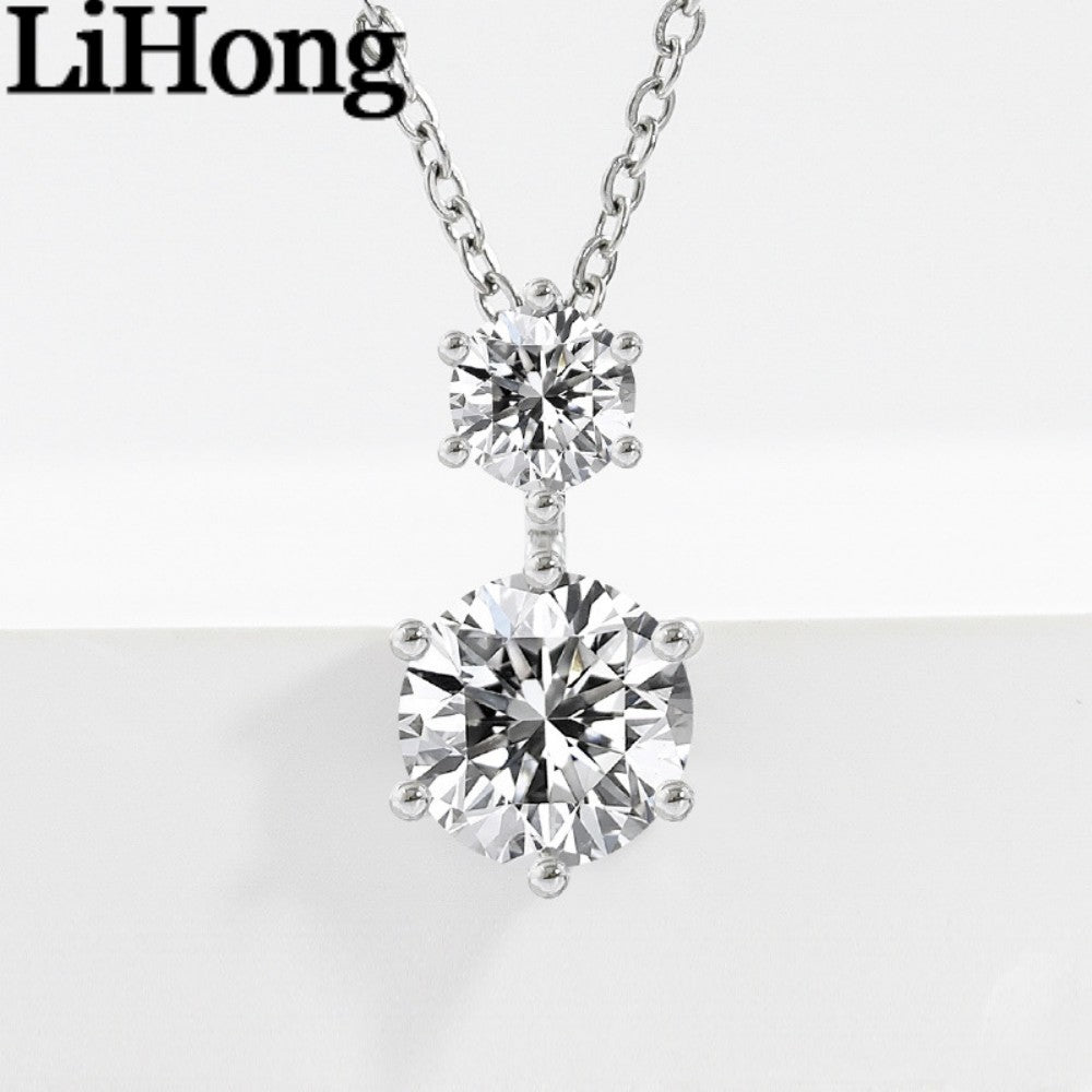 925 sterling silver pendant necklace inlaid with AAAAA zircon double diamonds, elegant and fashionable jewelry for women