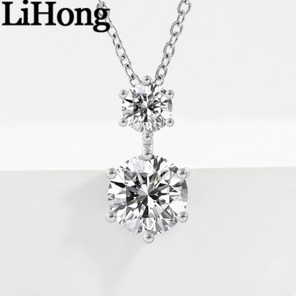 925 sterling silver pendant necklace inlaid with AAAAA zircon double diamonds, elegant and fashionable jewelry for women