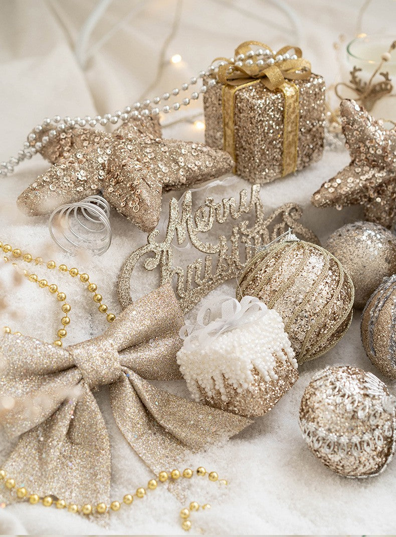 Christmas Ball Painted Ball Golden Silvery Champagne Glitter Stars Christmas Tree Hanging Window Decoration Small Gifts Toys