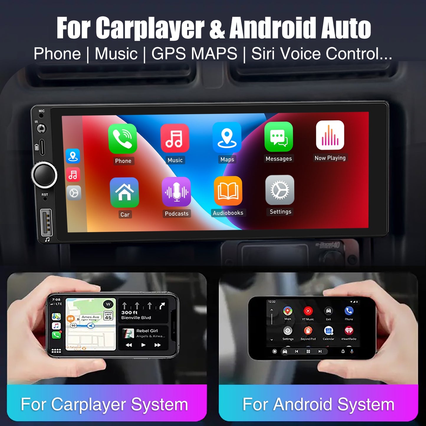 ESSGOO 6.86 Inch Universal Car Radio Carplay Android Auto Car Multimedia Player Autoradio HD Touch Screen FM Bluetooth