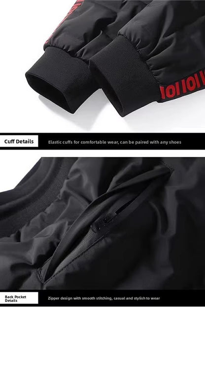 Men's Outdoor Casual down Trousers Windproof Waterproof Winter Warm Cotton Pants Dstring Waist Long Polyester Fiber