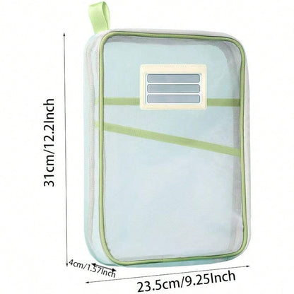 Organizador de Arquivos de Malha com Zíper Transparente, Design Ergonômico para Armazenamento em Escolas, Escritórios e Casas