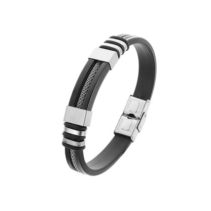 Pulseira Masculina de Couro, Silicone e Aço Inoxidável Esportiva Corrente de Mão Acessórios de Joias Presente Masculino