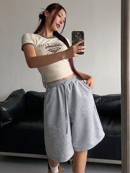 Women's solid color casual elastic drawstring shorts suitable for daily wear all seasons sports fashion