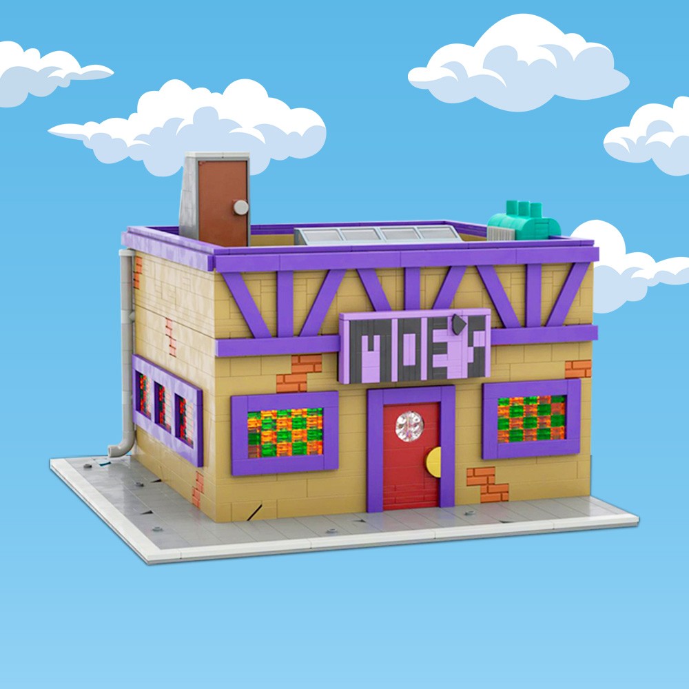 Gobricks MOC Simpsoned Modular Moe's Tavern Modelo de Tijolos O Ponto de Encontro de Springfield Modular Moe's Tavern Bar Blocos de Montar Brinquedos de Presente